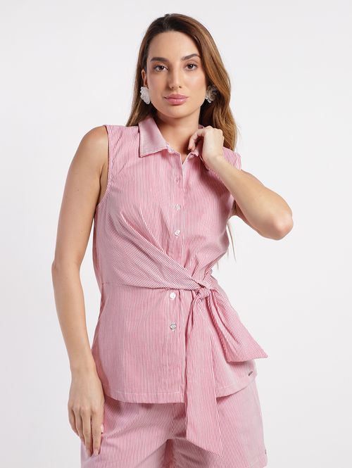 Camisa Listrada Sem Mangas Feminina VERMELHO