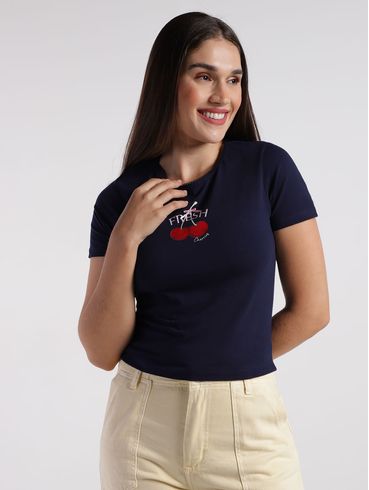 Blusa Baby Tee Manga Curta Feminina MARINHO