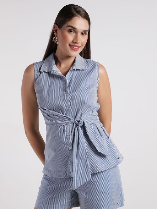 Camisa Listrada Sem Mangas Feminina MARINHO