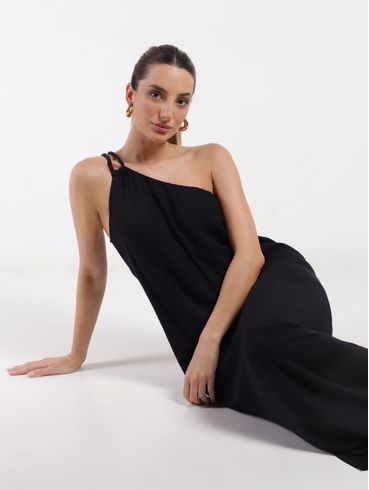 Vestido Midi Assimétrico Feminino PRETO