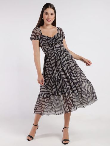 Vestido Tule Midi Autentique Feminino PRETO
