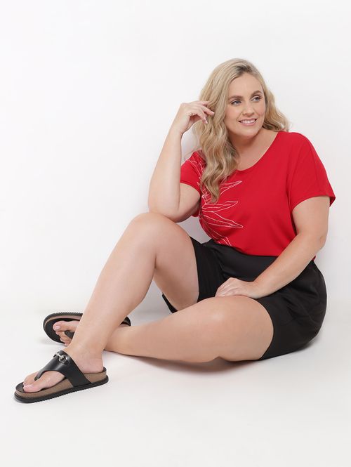 Blusa Manga Curta Cativa Plus Size Feminina VERMELHO
