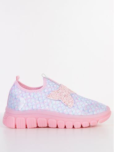 Tênis Sereia Led Juvenil Para Menina - AZUL CLARO/ROSA