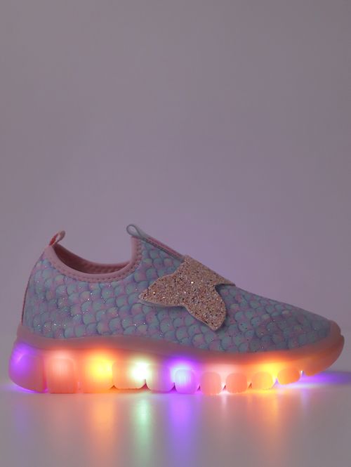 Tênis Sereia Led Juvenil Para Menina - AZUL CLARO/ROSA