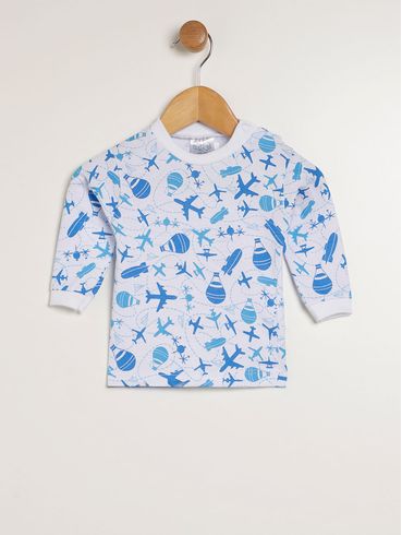 Camiseta Manga Longa Estampada Infantil Para Bebê- BRANCO