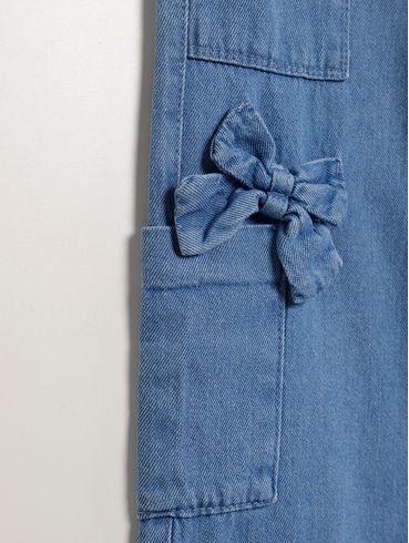 Calça Jeans Wide Leg Cargo Infantil Para Menina - AZUL