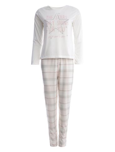 Pijama Longo Xadrez Feminino OFF WHITE