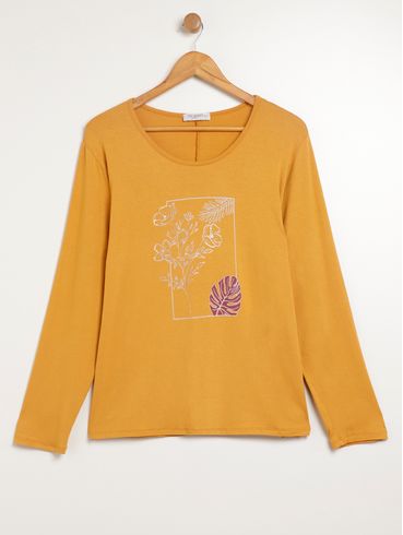 Blusa Manga Longa Plus Size Feminina OCRE