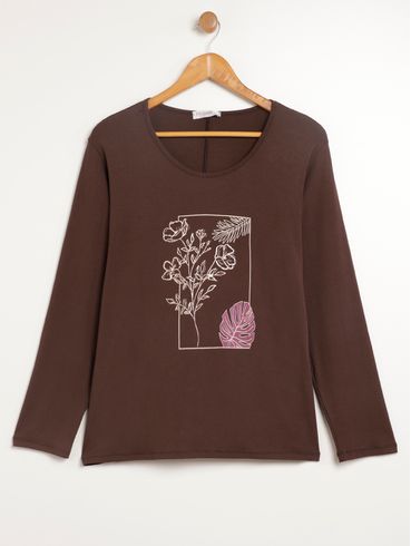 Blusa Manga Longa Plus Size Feminina MARROM