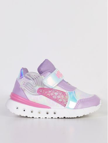 Tênis Led Sereia Infantil Para Bebê Menina - LILAS/BRANCO