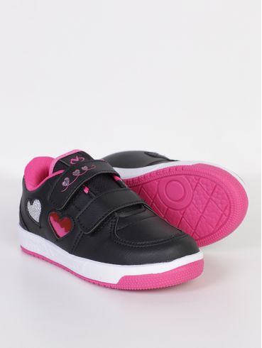 Tênis Velcro Juvenil Para Menina - PRETO/ROSA