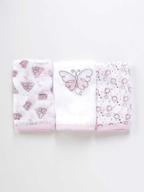 Kit Com 03 Babetes Bordadas Infantil Para Bebê - ROSA