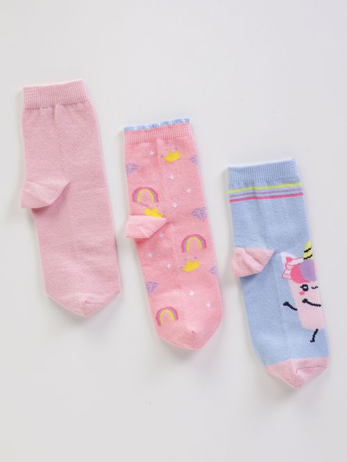Kit com 03 Meias Infantis Para Menina - AZUL/ROSA