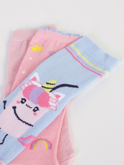 Kit com 03 Meias Infantis Para Menina - AZUL/ROSA