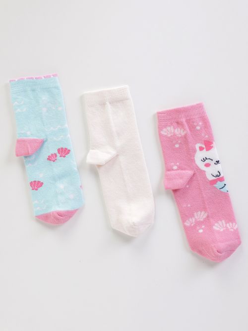 Kit com 03 Meias Infantis Para Menina - ROSA/VERDE