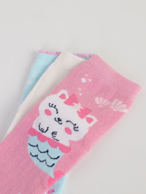 Kit com 03 Meias Infantis Para Menina - ROSA/VERDE