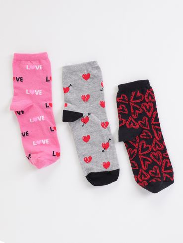 Kit com 03 Meias Selene Femininas PRETO/ROSA/MESCLA