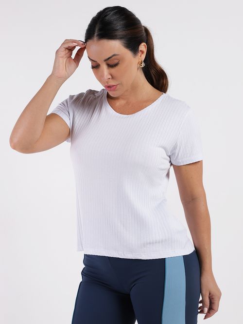 Blusa Manga Curta Canelada Feminina BRANCO