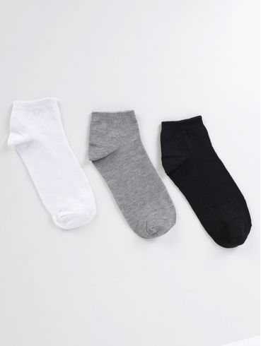 Kit Com 03 Meias Feminina PRETO/BRANCO/MESCLA