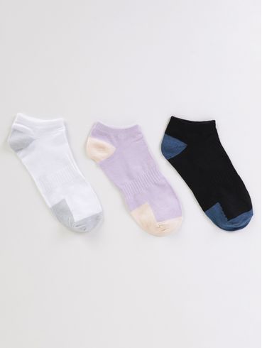 Kit Com 03 Meias Feminina LILAS/BRANCO/PRETO