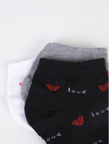 Kit Com 03 Meias Estampada Feminina MESCLA/BRANCO/PRETO