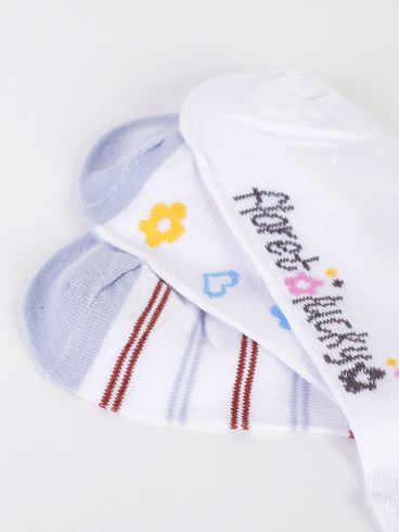 Kit Com 03 Meias Estampada Feminina BRANCO