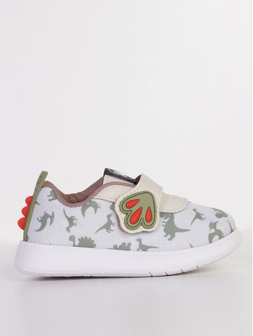Tênis Dinossauro Infantil Para Bebê Menino - OFF WHITE/VERDE