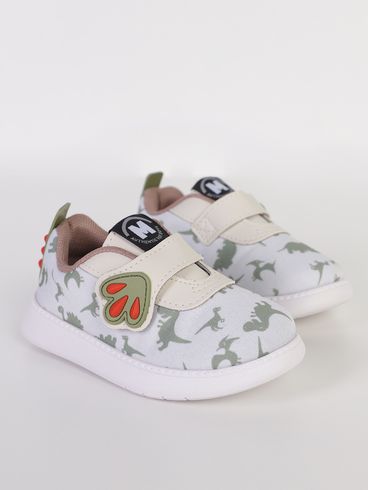 Tênis Dinossauro Infantil Para Bebê Menino - OFF WHITE/VERDE