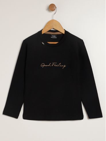 Camiseta Manga Longa Infantil Para Menino - PRETO
