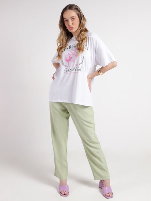 Blusa Manga Curta Drinks Oversized Feminina BRANCO