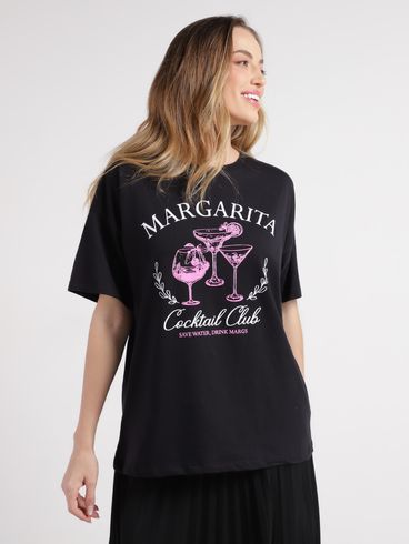 Blusa Manga Curta Oversized Feminina PRETO