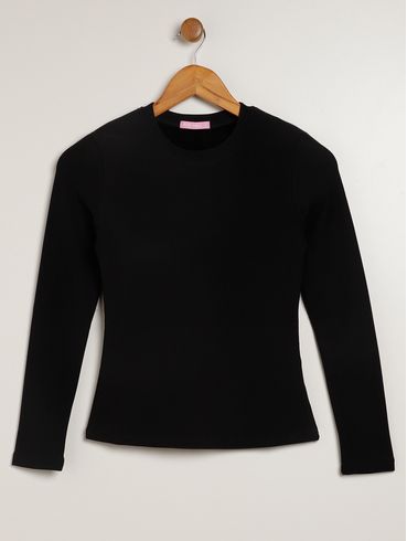 Blusa Manga Longa Juvenil Para Menina - PRETO