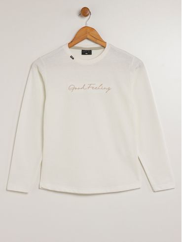 Camiseta Manga Longa Juvenil Para Menino - OFF WHITE