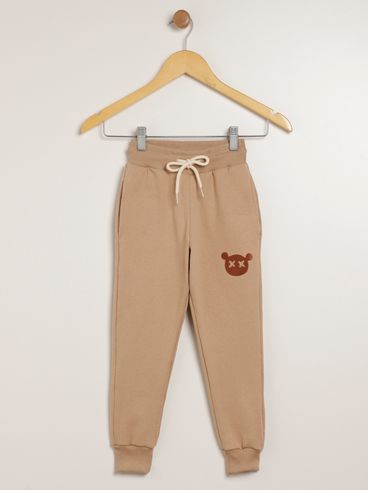 Calça Moletom Com Punho Infantil Para Menino - BEGE