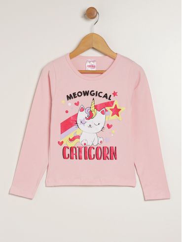 Blusa Manga Longa Infantil Para Menina - ROSA CLARO
