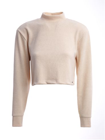 Blusa Tricot Cropped Manga Longa Feminina OFF WHITE
