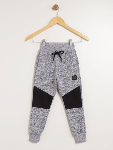 Calça Moletom Com Punho Infantil Para Menino - MESCLA/PRETO