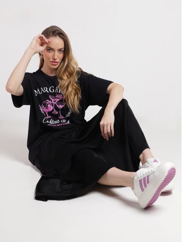 Blusa Manga Curta Oversized Feminina PRETO
