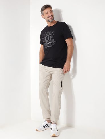 Calça Sarja Jogger Bolso Cargo Masculina AREIA