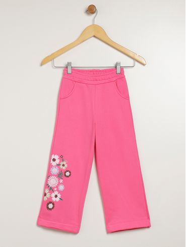 Calça Moletom Wide Leg Infantil Para Menina - ROSA