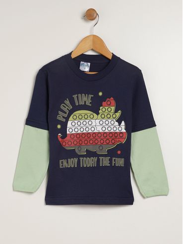 Camiseta Manga Longa Infantil Para Menino - MARINHO/VERDE