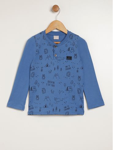 Camiseta Manga Longa Infantil Para Menino - AZUL