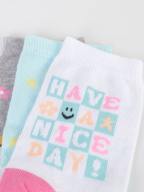 Kit com 03 Meias Selene Juvenil para Menina - VERDE/BRANCO/MESCLA