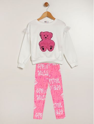 Conjunto Moletom Infantil Para Menina - OFF WHITE