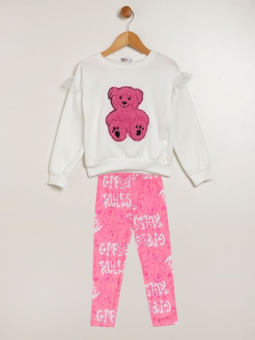 Conjunto Moletom Infantil Para Menina - OFF WHITE