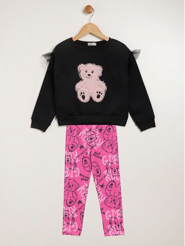 Conjunto Moletom Infantil Para Menina - PRETO