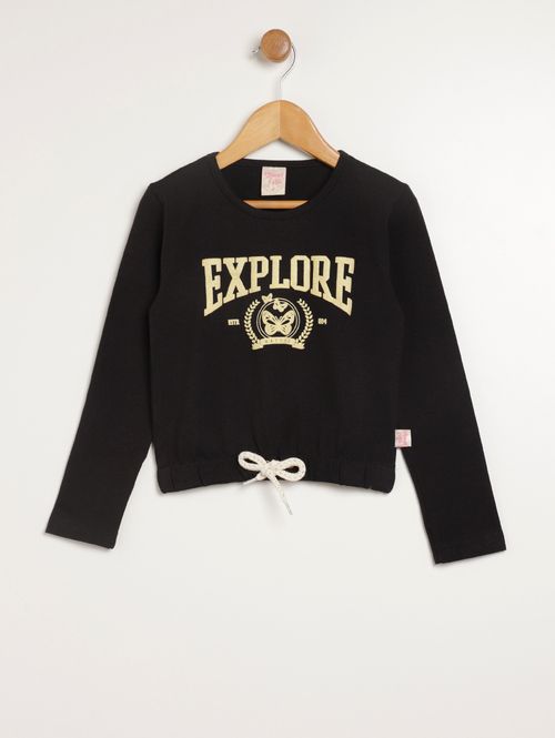 Blusa Manga Longa Infantil Para Menina - PRETO