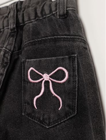 Calça Jeans Wide Leg Infantil Para Menina - PRETO