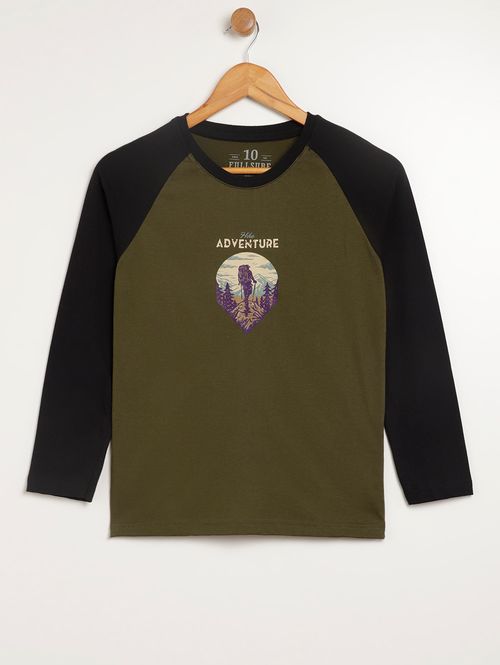 Camiseta Manga Longa Juvenil Para Menina - VERDE/PRETO