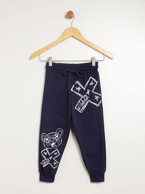 Calça Moletom Com Punho Infantil Para Menino - MARINHO